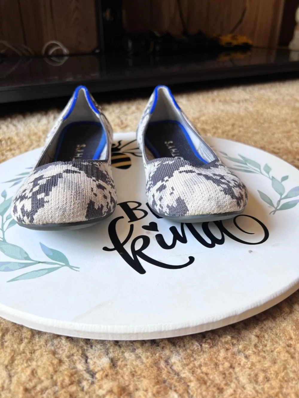 Rothy's Snake Print Flats with Blue Trim